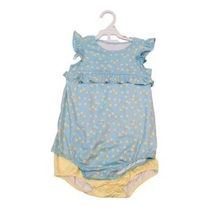 𝅺PIPPA and Julie Yellow Ruffle and Blue Floral Rompers Set of 2 Size 18 months